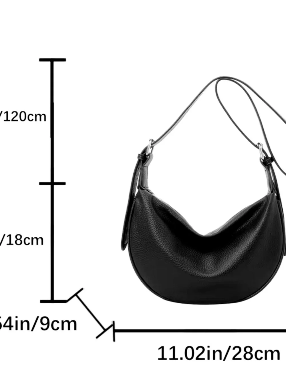New -Sleek & Stylish -Genuine Leather Crescent Hobo Bag -Black